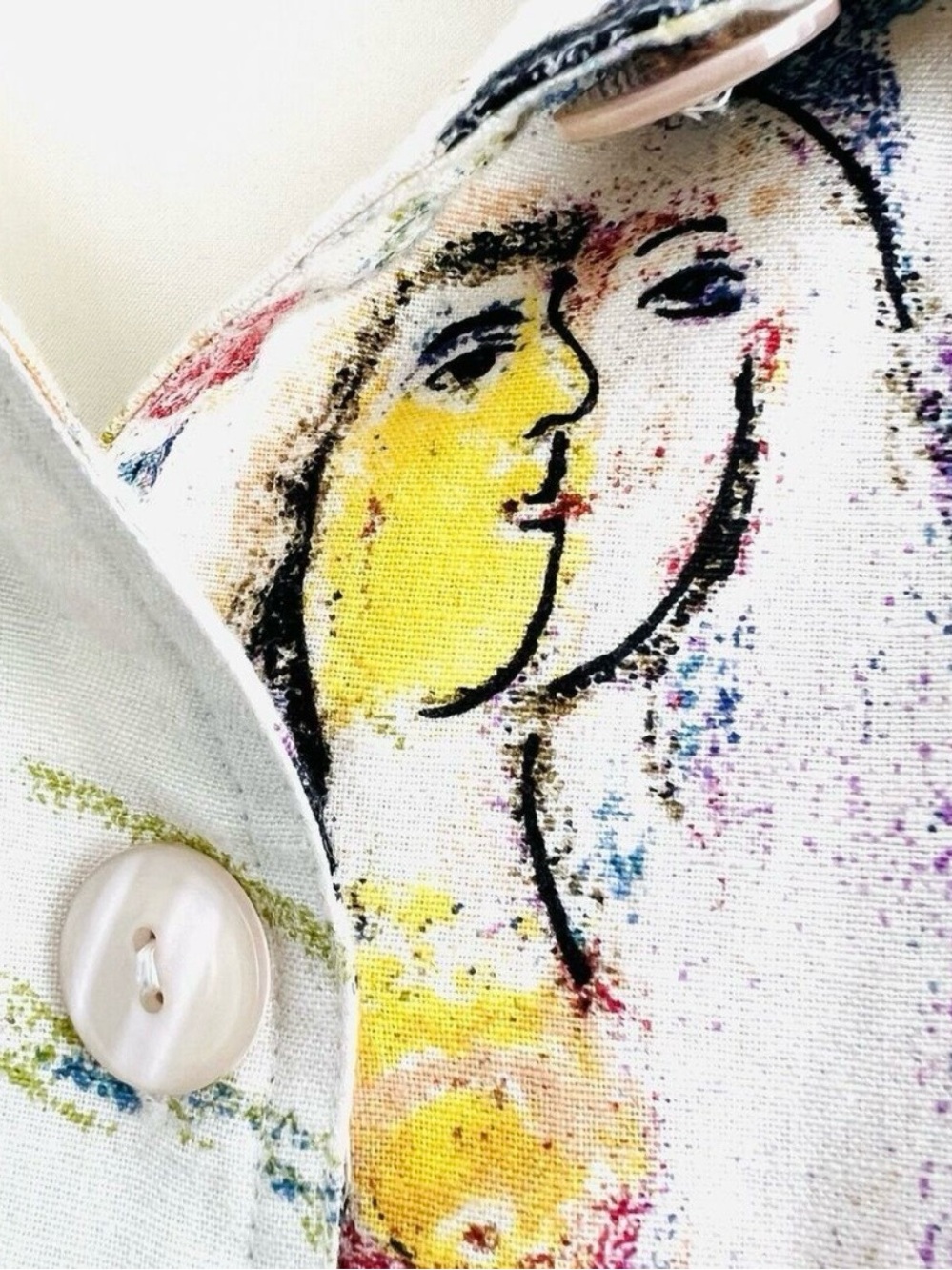 KAKTUS Chagall Theme Print Button-Front Rayon and Linen Jacket - Picture 9 of 14